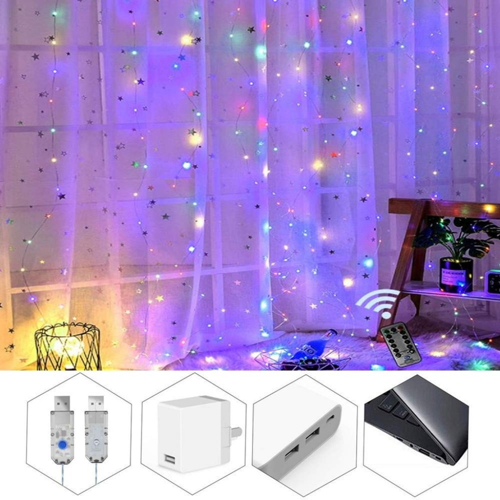 300 LED Window Curtain Fairy String Light Colorful - Picture 5 of 7